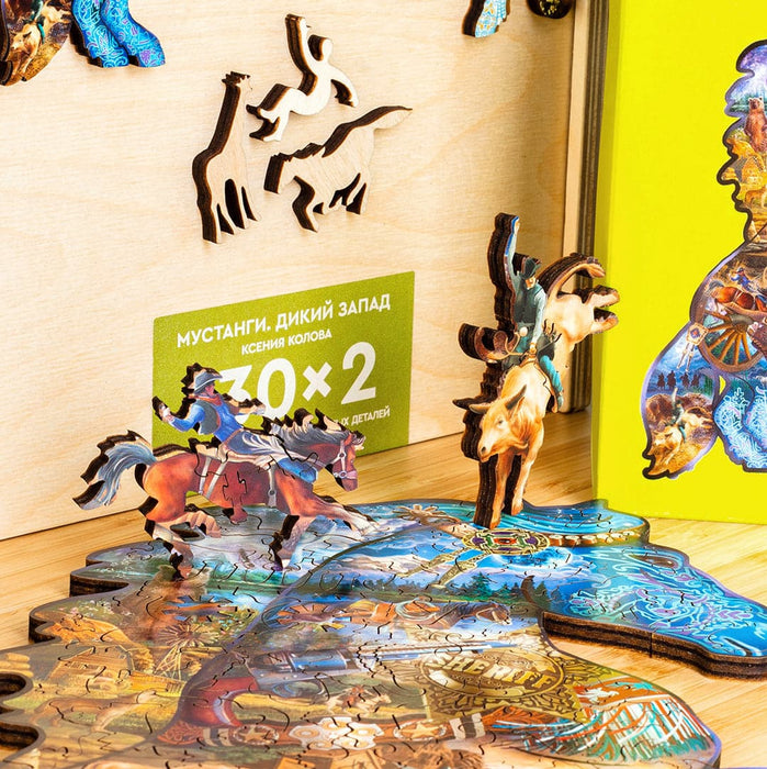 פאזל בצורות מיוחדות - The Mustangs. Wild West.