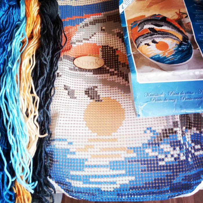 הכנת תמונת צמר או כרית - דולפין בשקיעה