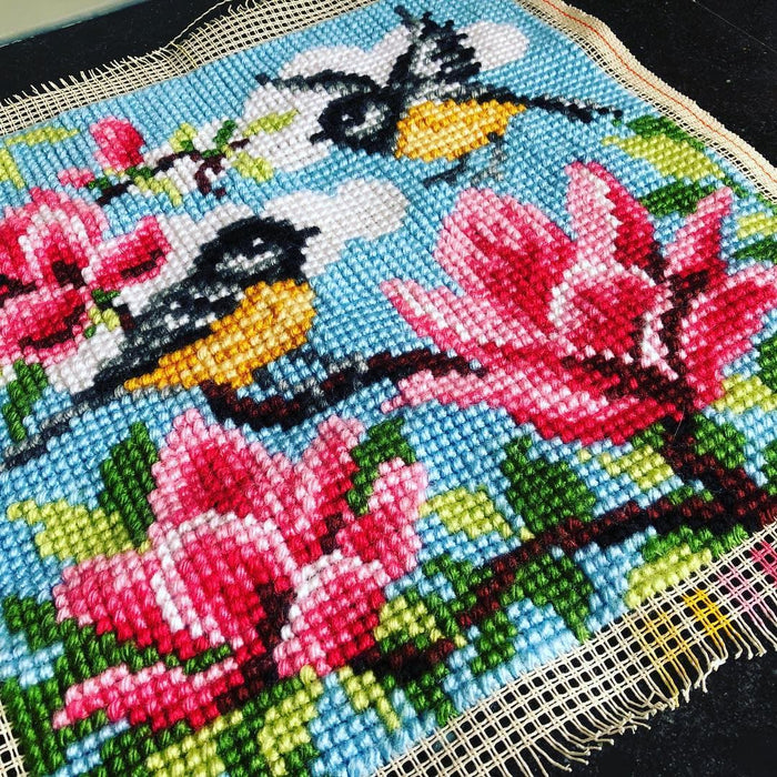 הכנת תמונת צמר או כרית - ציפורים ומגנוליה