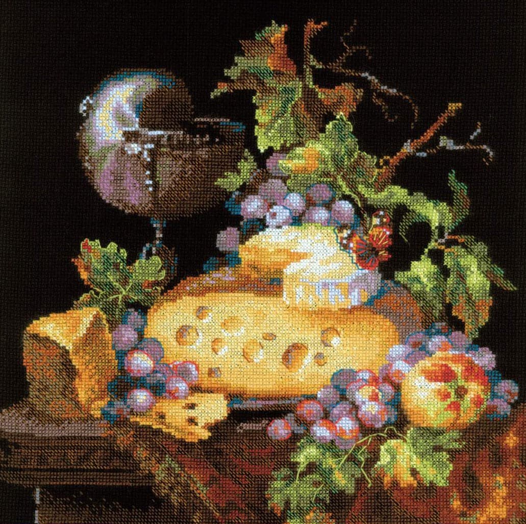 רקמה על בד גבינה - טבע דומם הולנדי