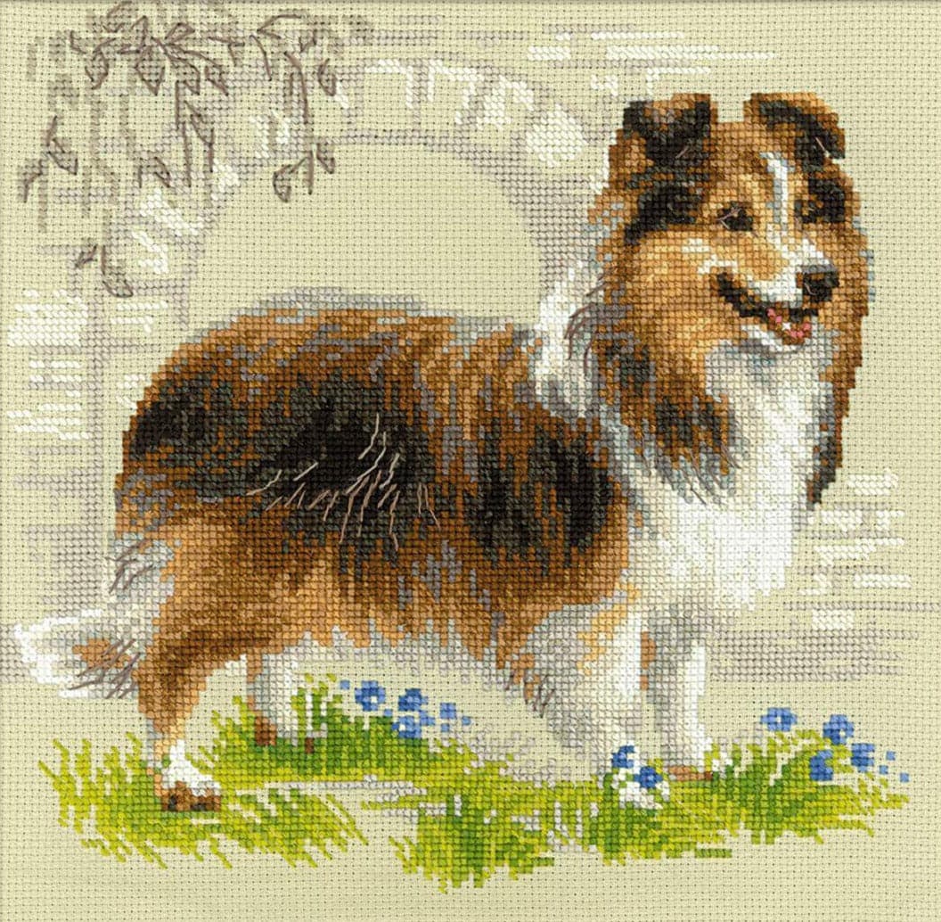 רקמה על בד גבינה - כלב רועים שלטי