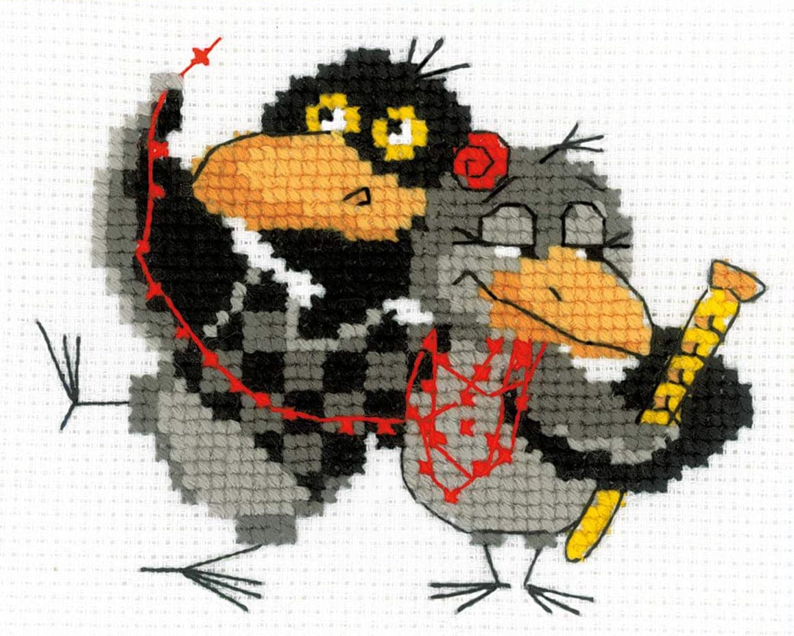 רקמה על בד גבינה - צמד עורבים