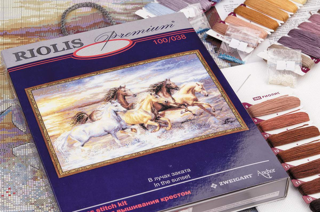 רקמה על בד גבינה - שקיעה (ערכת פרימיום)