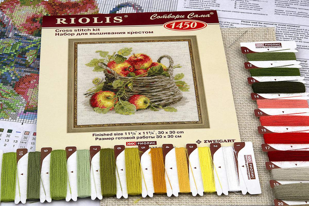 רקמה על בד גבינה - תפוחים בשלים