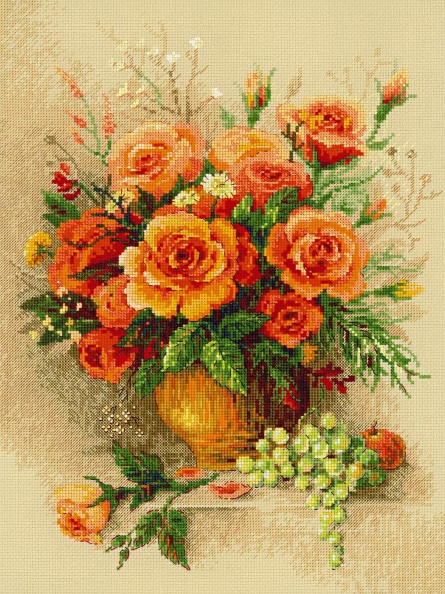 רקמה על בד גבינה - ורדי תה (ערכת פרימיום)