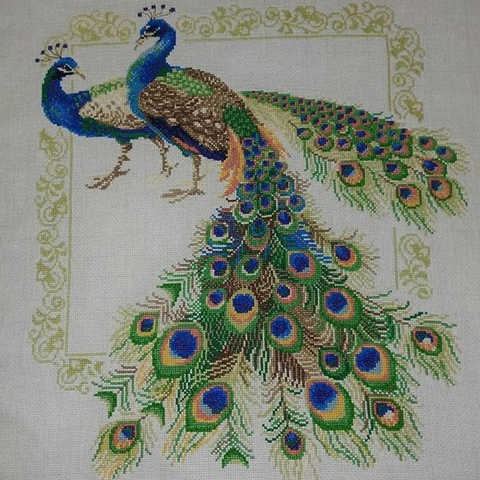 רקמה על בד גבינה - טווסים