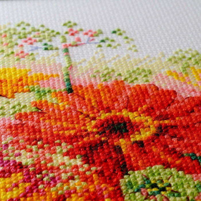 רקמה על בד גבינה - Watercolor Gerberas