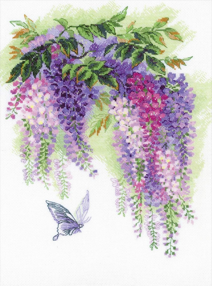 רקמה על בד גבינה - Wisteria