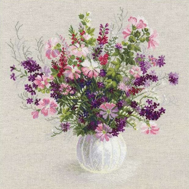 רקמה על בד גבינה - זר קיצי