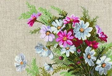 רקמה על בד גבינה - זר קוסמיה