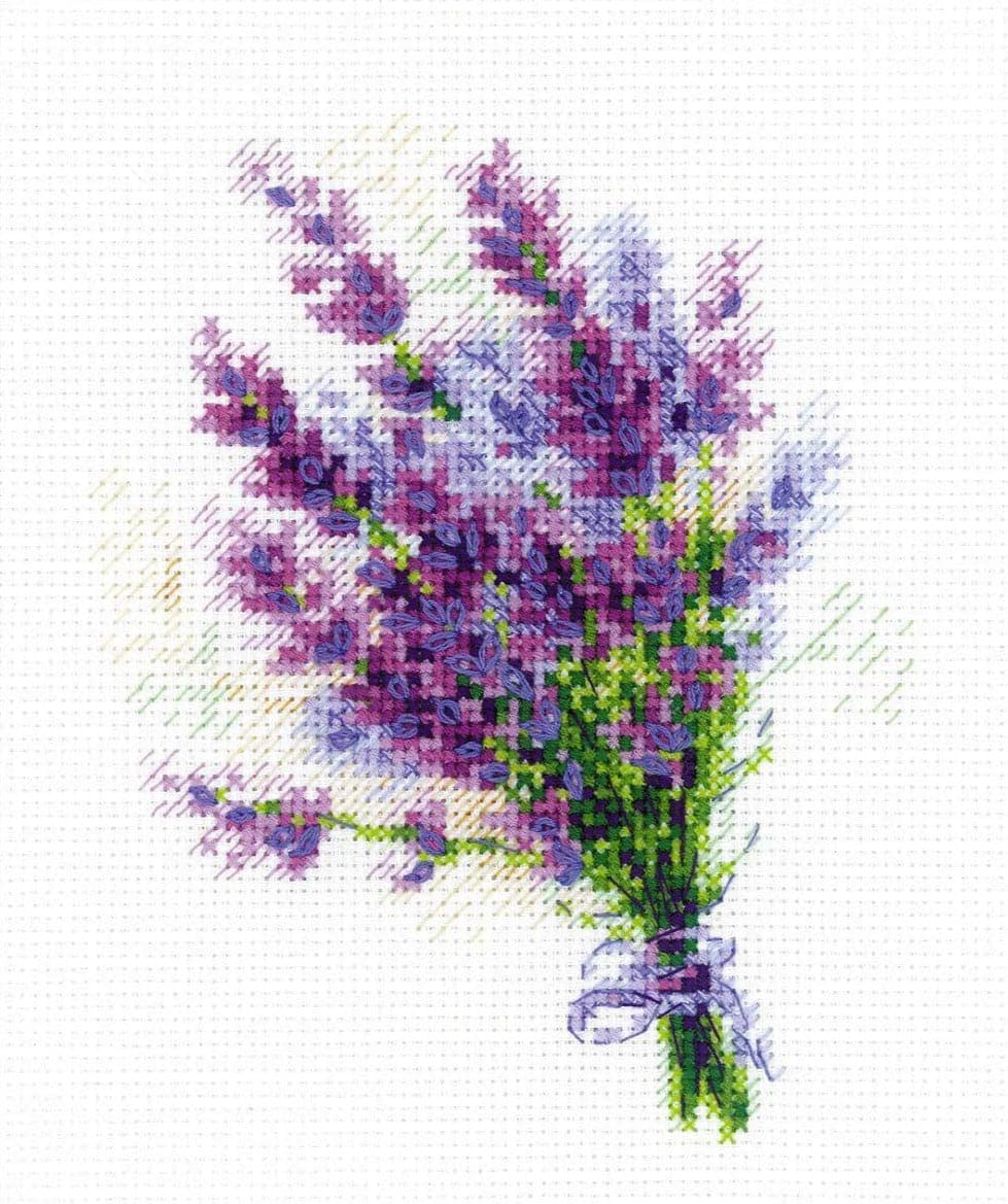 רקמה על בד גבינה - זר לבנדר