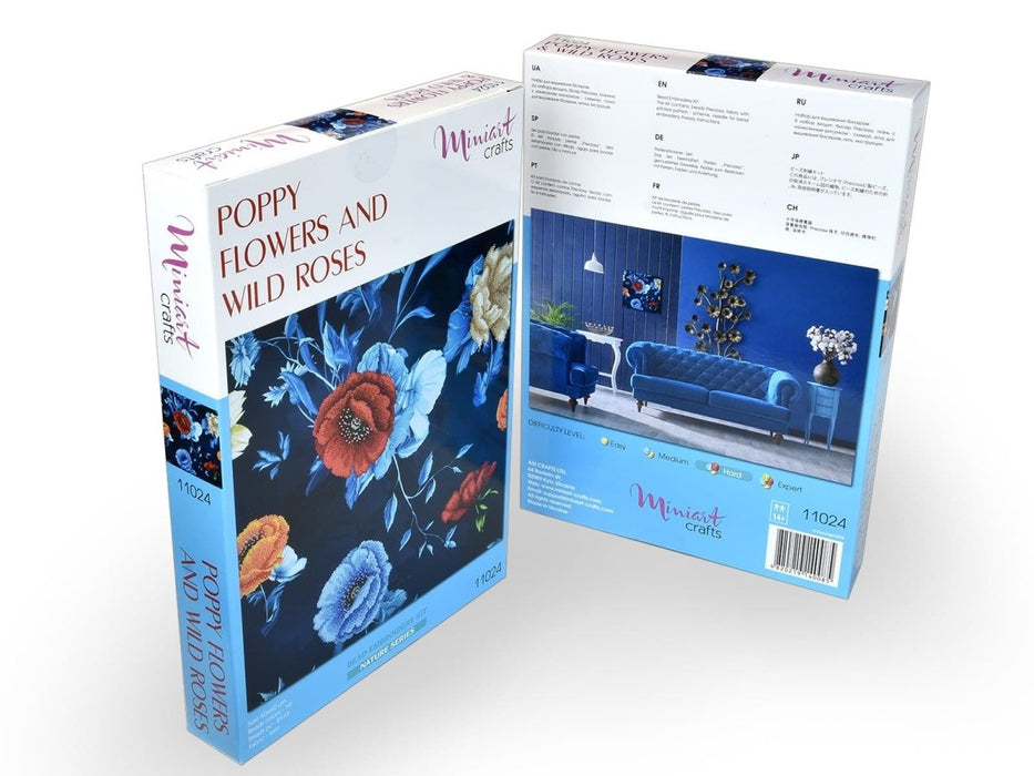 רקמת חרוזים - פרחי פרג ושושנים