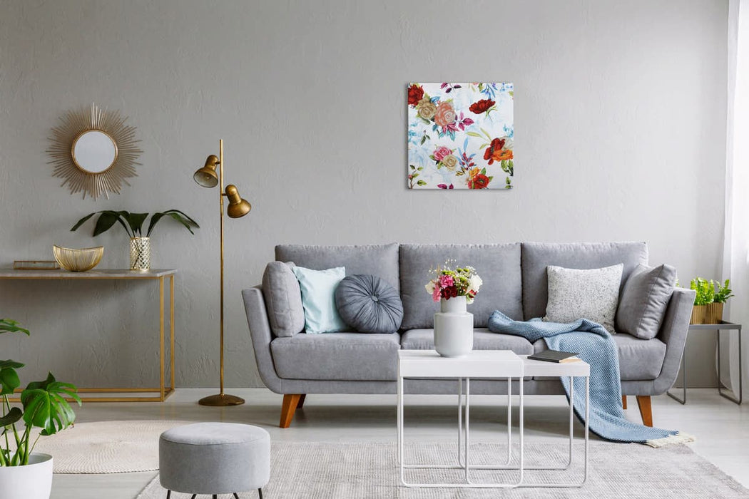 רקמת חרוזים - פרחים על רקע כחול פסטל