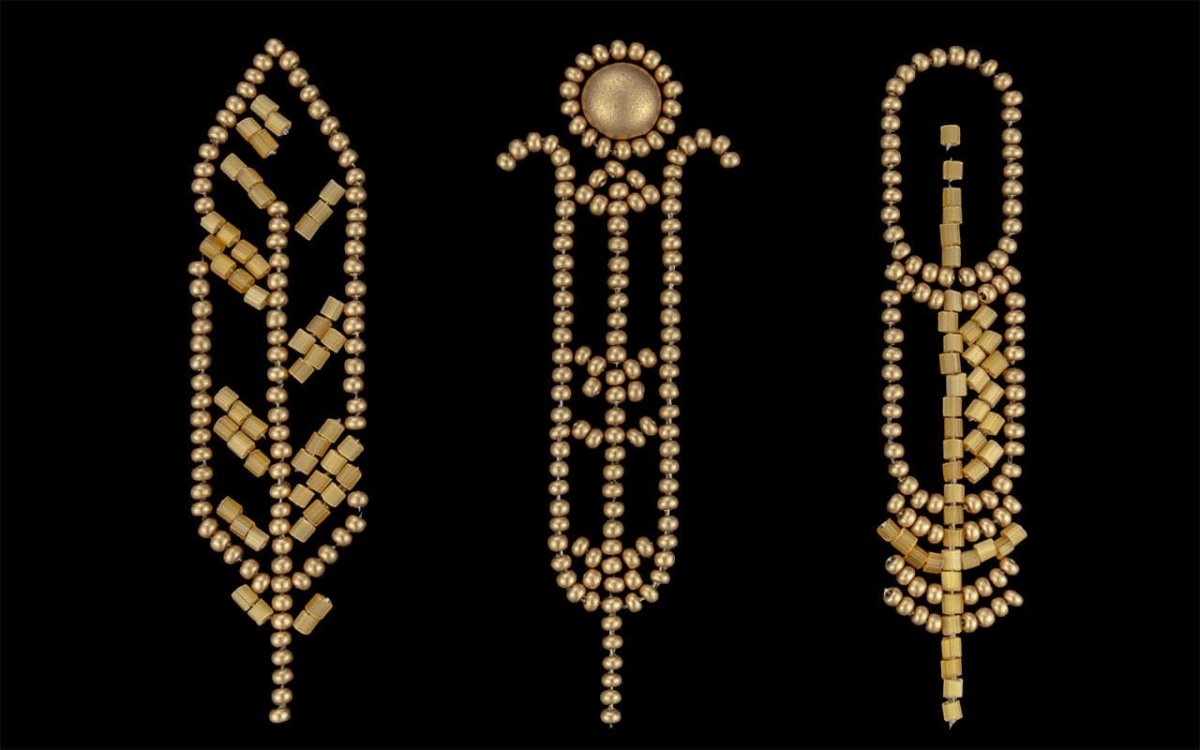 רקמת חרוזים על בגדים - נוצות זהב