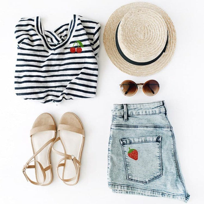 רקמת חרוזים על בגדים - תות ודובדבן