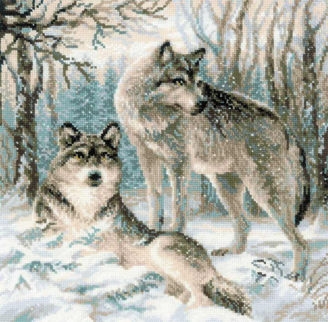 רקמה על בד גבינה - Pair of Wolves