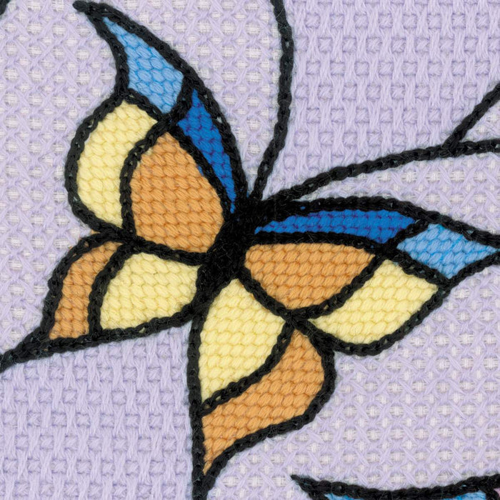 רקמה על בד גבינה - Cushion/Panel Stained Glass Window. Butterflies