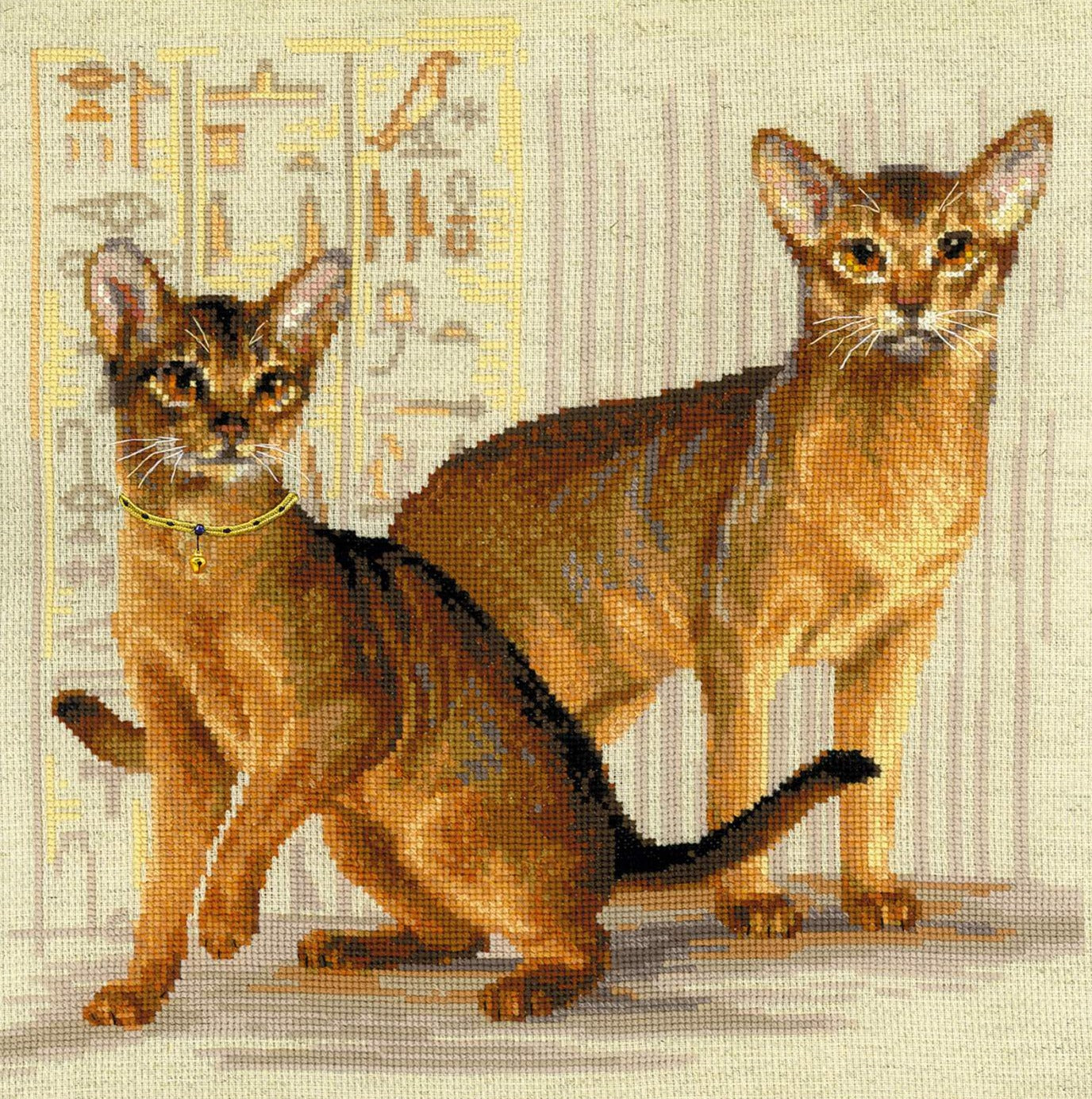 רקמה על בד גבינה - Abyssinian Cats