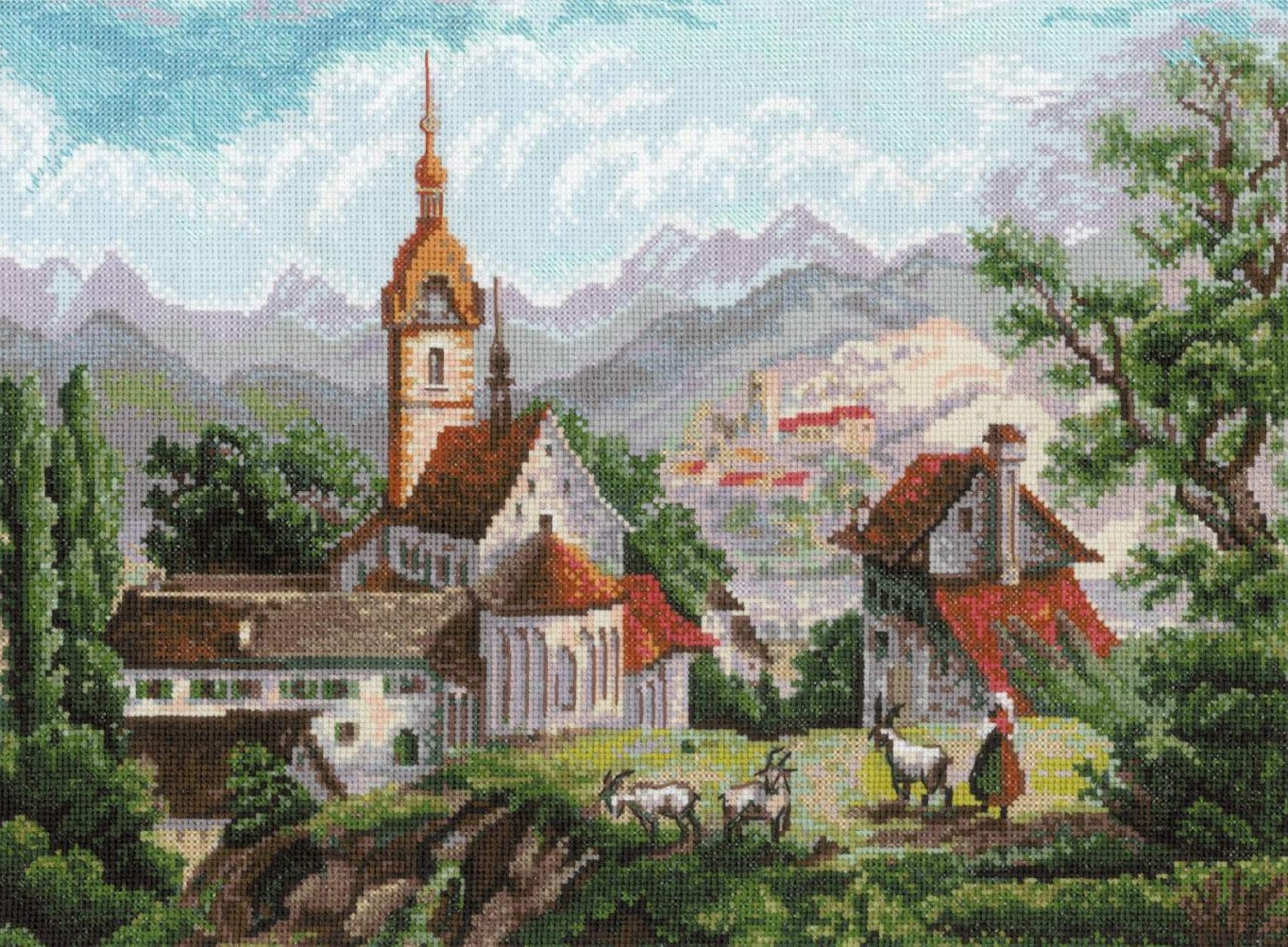 רקמה על בד גבינה - Monastery Shonenvert after engravings of the XIX century