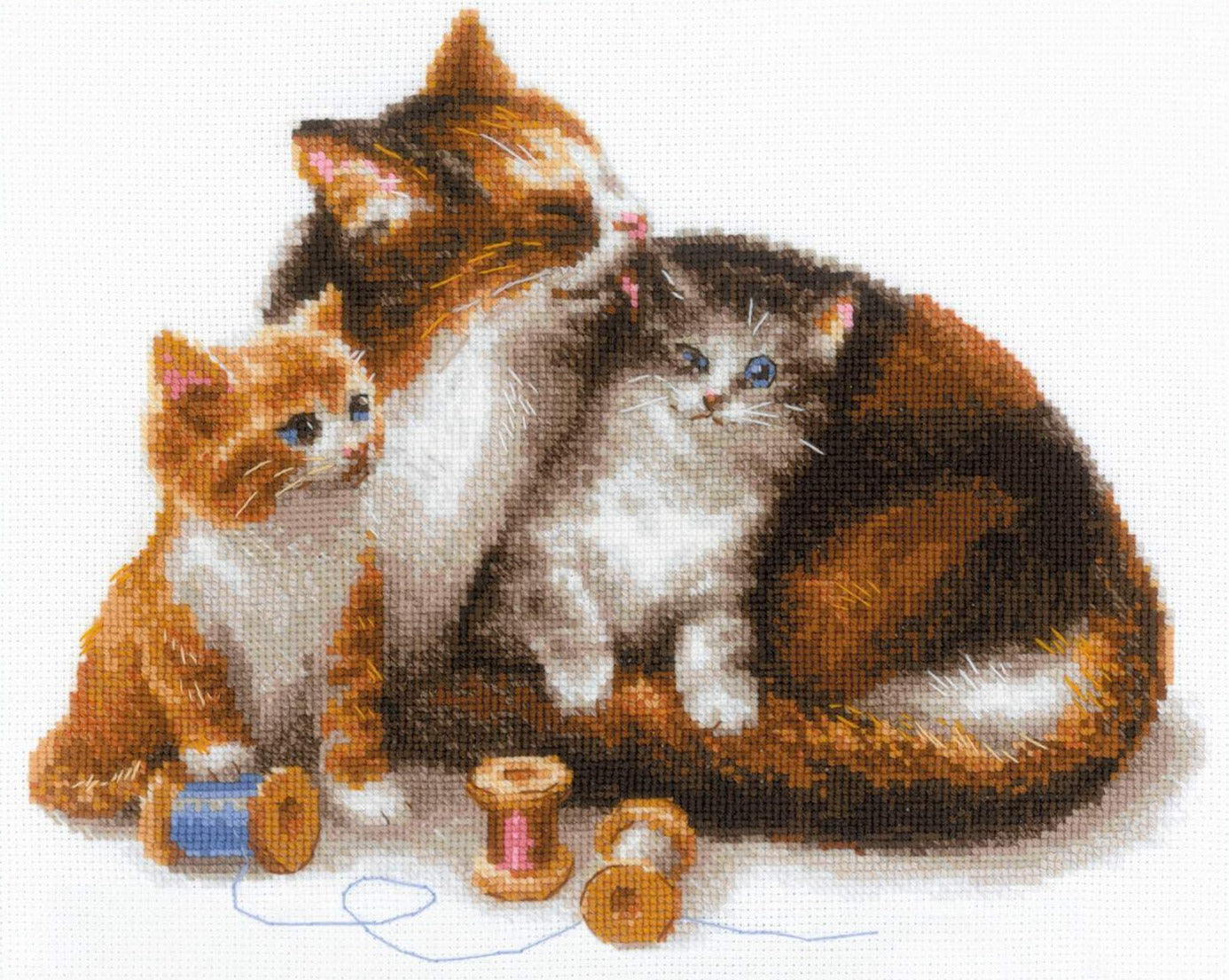 רקמה על בד גבינה - Cat with Kittens