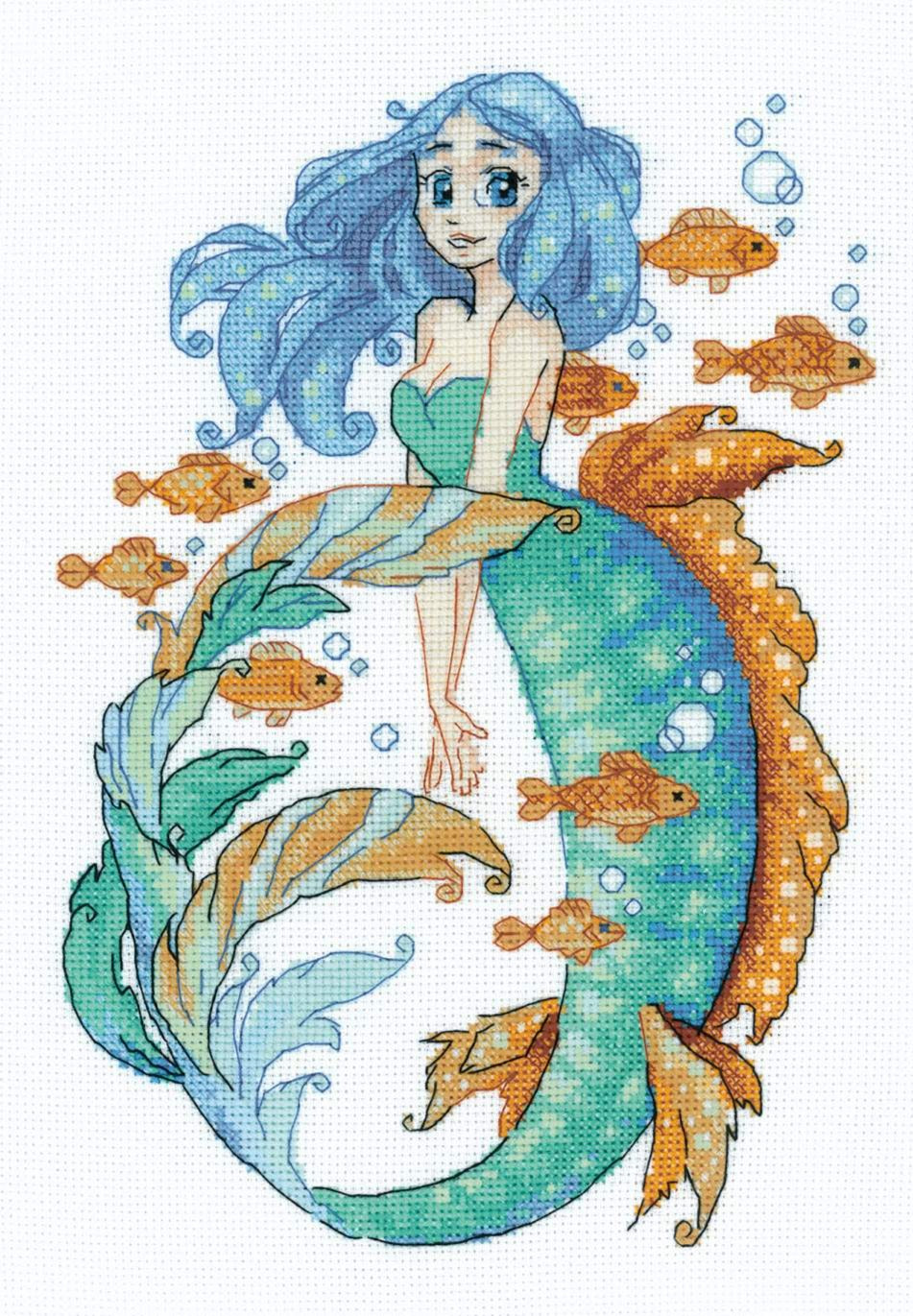 רקמה על בד גבינה - Little Mermaid Aquamarine