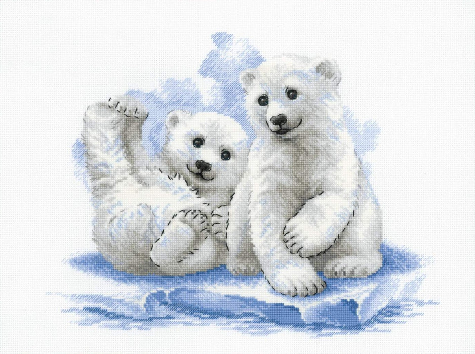 רקמה על בד גבינה - Bear Cubs on Ice