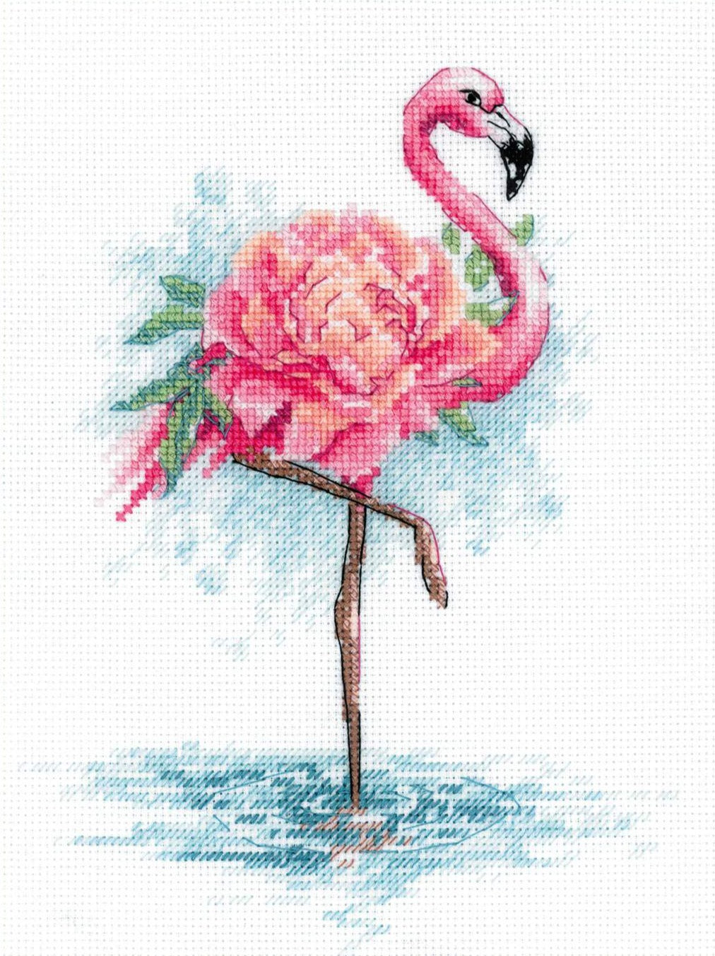 רקמה על בד גבינה - Blooming Flamingo