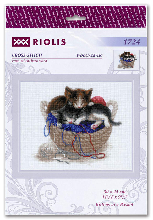 רקמה על בד גבינה - Kittens In A Basket