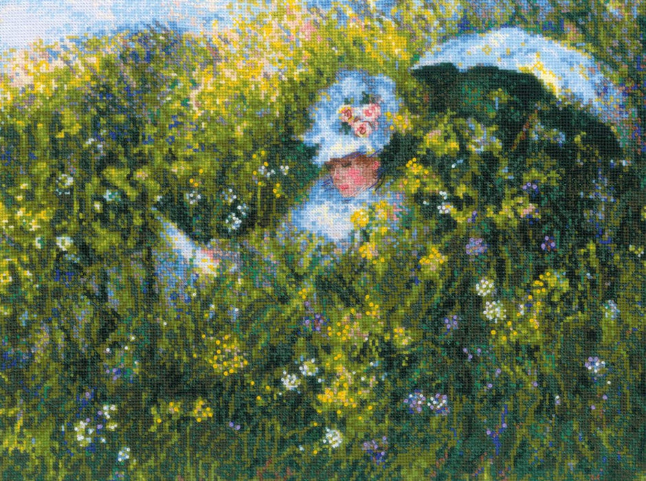 רקמה על בד גבינה - In the Meadow after C. Monet's Painting
