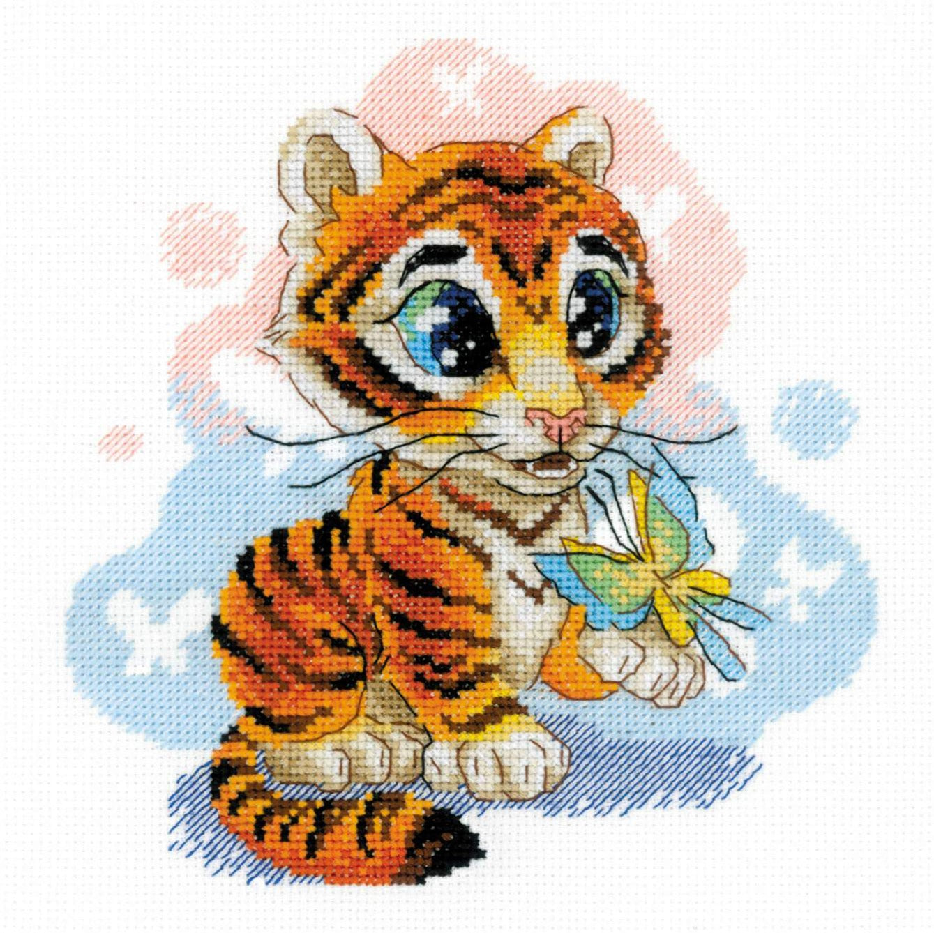 רקמה על בד גבינה - Curious little Tiger