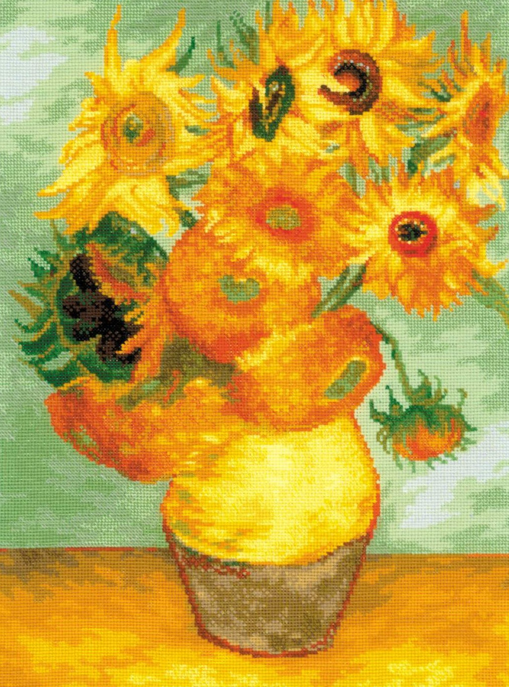 רקמה על בד גבינה - Sunflowers after V. Van Gogh's Painting