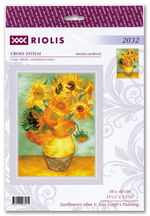 רקמה על בד גבינה - Sunflowers after V. Van Gogh's Painting