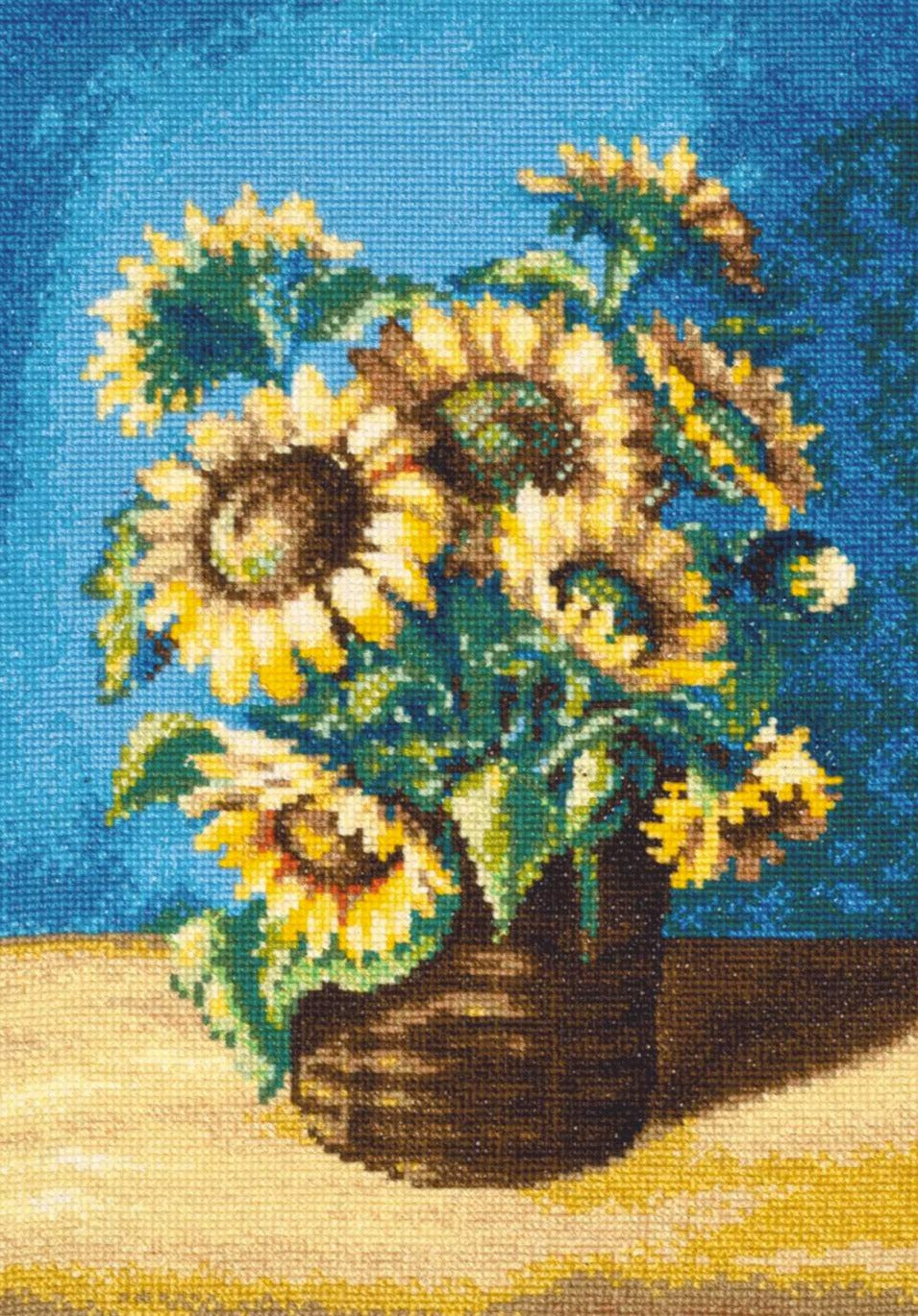 רקמה על בד גבינה - Sunflowers in a Basket after N. Antonova's Painting