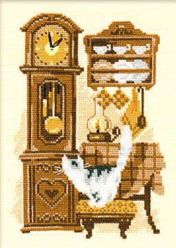 רקמה על בד גבינה - Cat with Clock