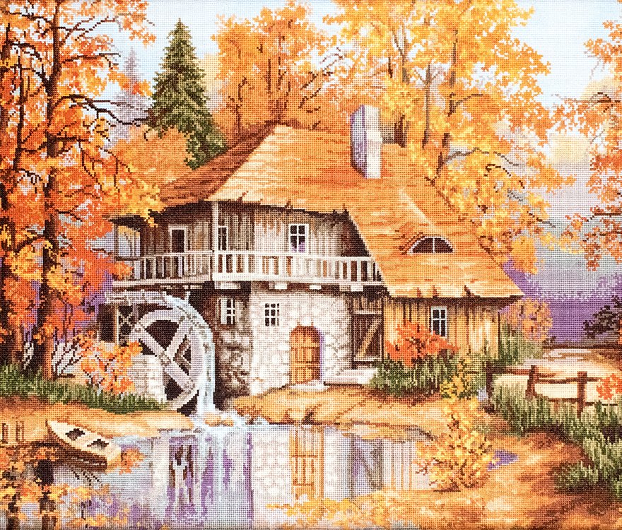 רקמה על בד גבינה - Autumn Landscape