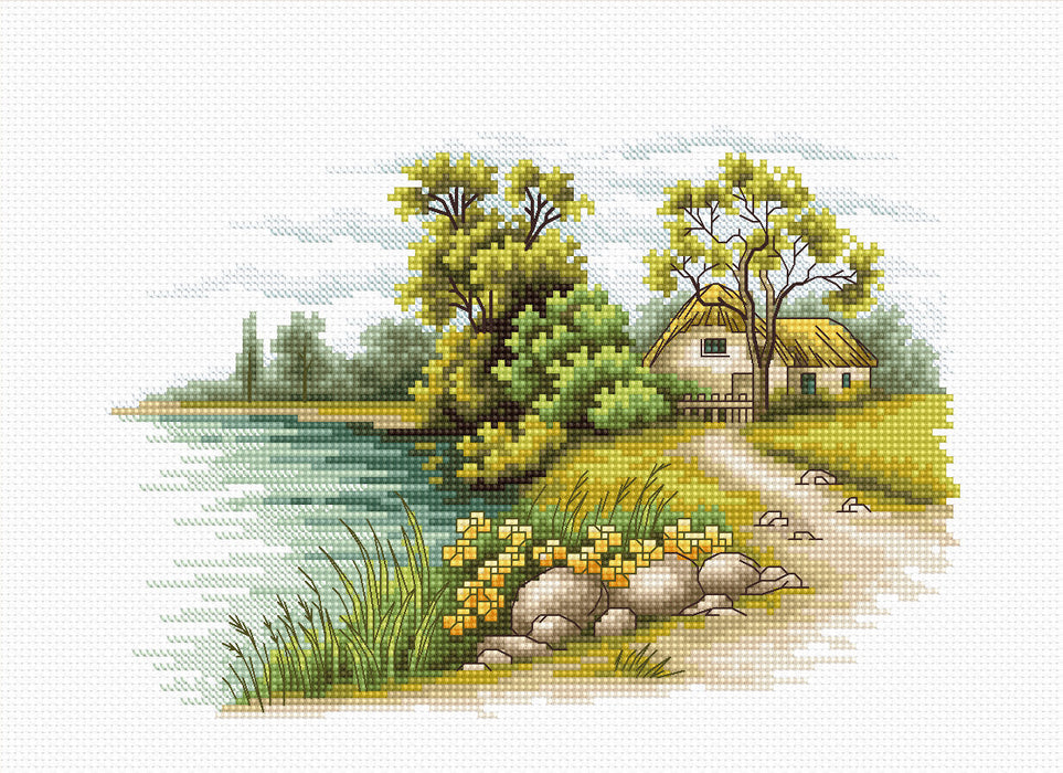 רקמה על בד גבינה - Landscape with a Lake