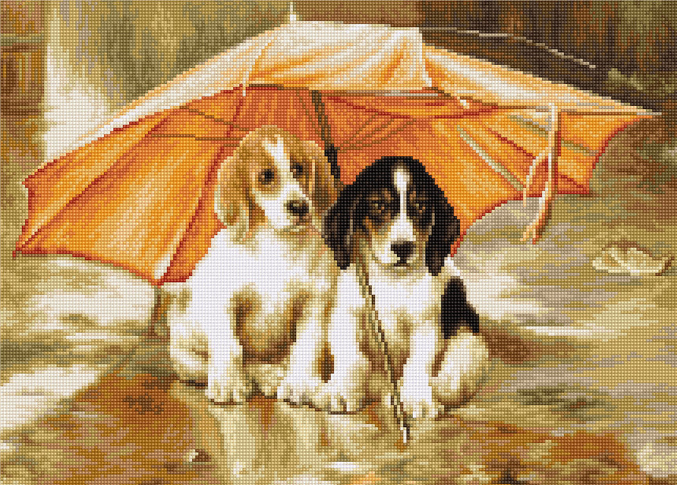 רקמה על בד גבינה - Couple under an Umbrella