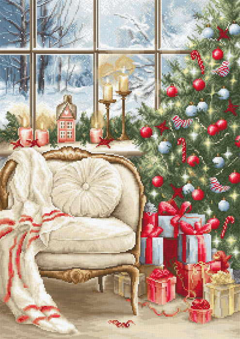 רקמה על בד גבינה - Christmas interior design
