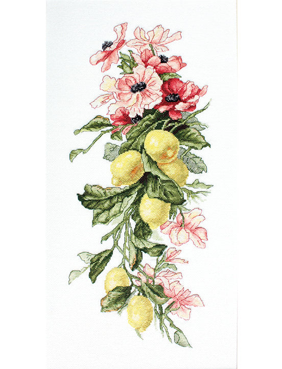 רקמה על בד גבינה - Flowers and lemon