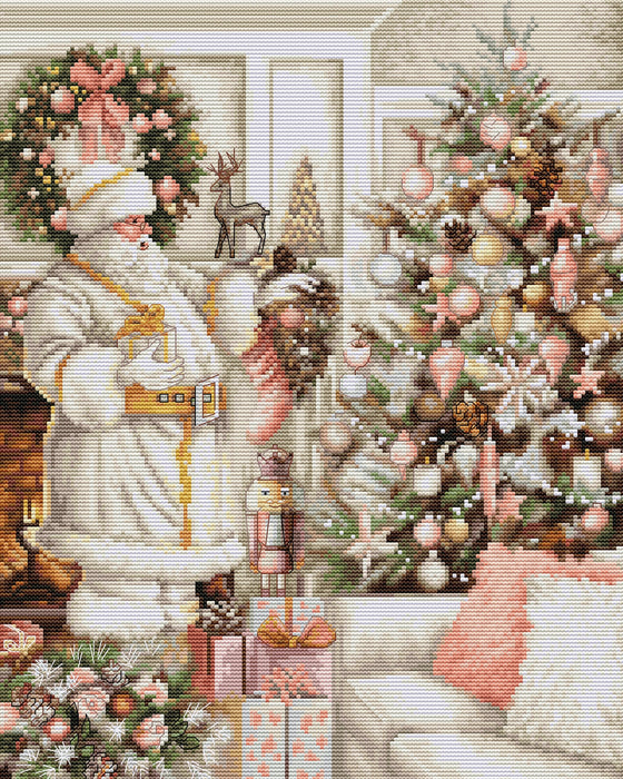 רקמה על בד גבינה - Santa With Christmas Tree