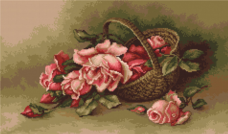 רקמה על בד גבינה - Basket with Flowers