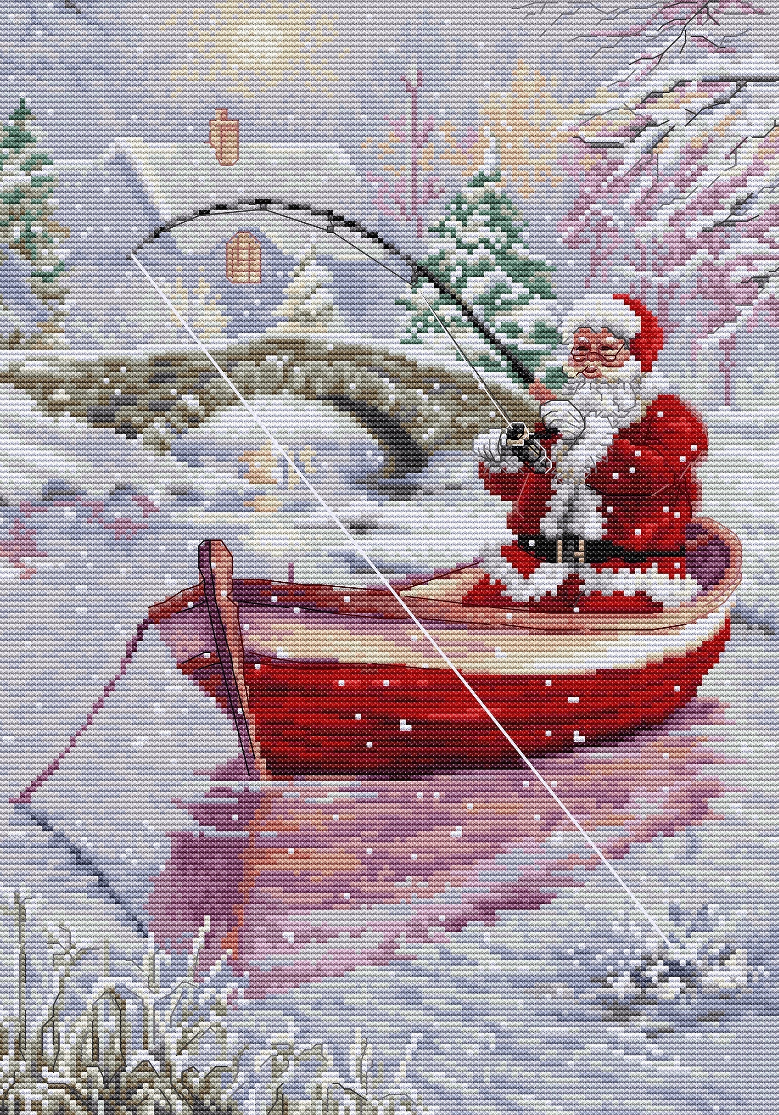 רקמה על בד גבינה - Santa Fishing