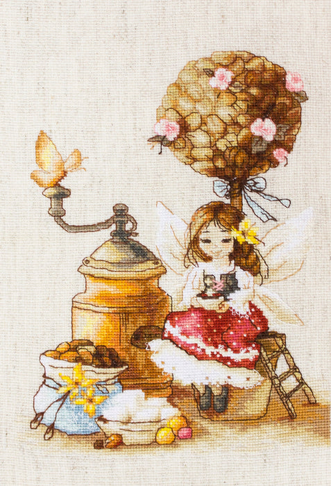 רקמה על בד גבינה - Coffee Fairy
