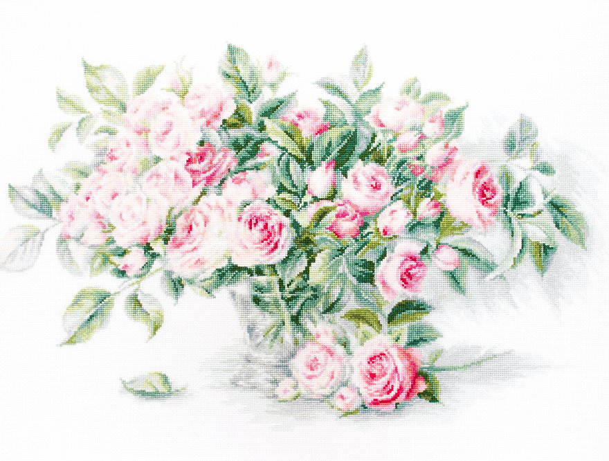 רקמה על בד גבינה - Bouquet of Pink Roses