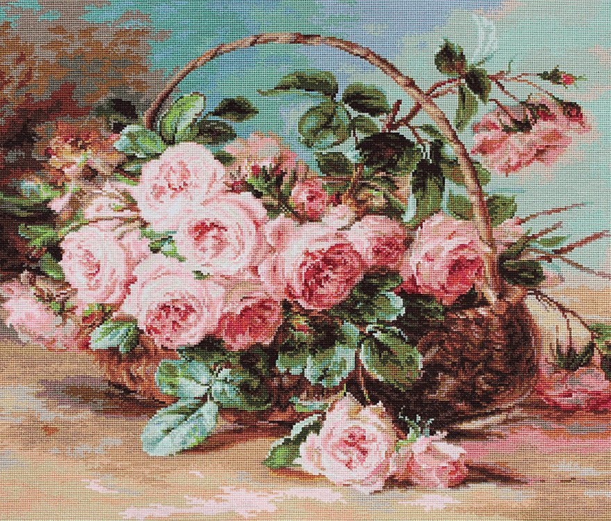 רקמה על בד גבינה - Basket of Roses