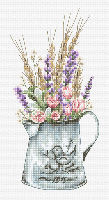 רקמה על בד גבינה - Bouquet with lavender