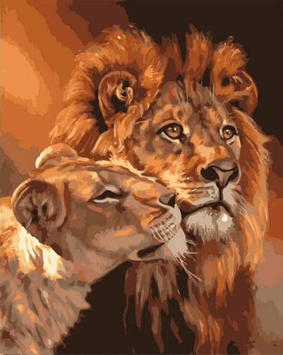 צביעה לפי מספרים - זוג אריות מאוהב