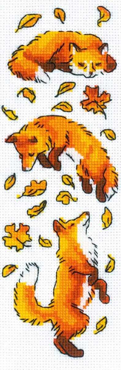 רקמה על בד גבינה - Foxes in Leaves