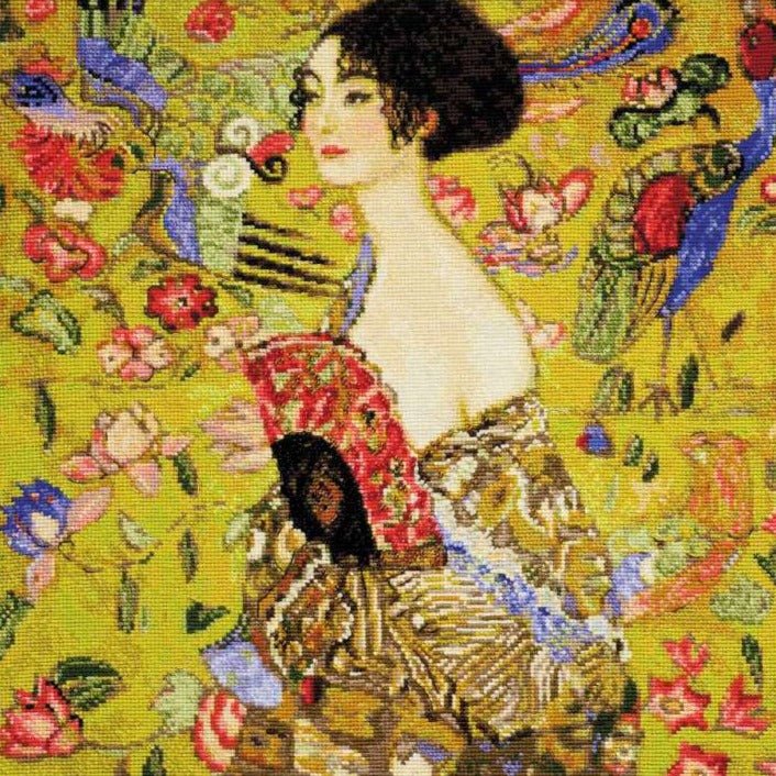 רקמה על בד גבינה - Lady with a Fan after G. Klimt`s Painting