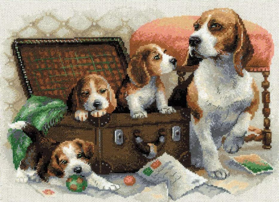 רקמה על בד גבינה - משפחת הכלבים